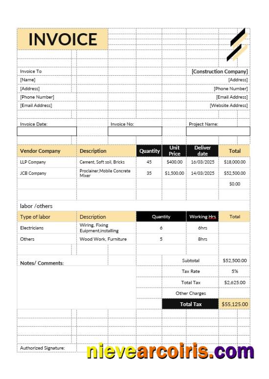 Construction Estimate Invoice